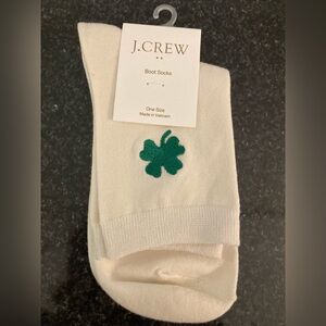 J. Crew Ladies Cream Boot Sock Embroidered Lucky  Shamrock New NWT One Size